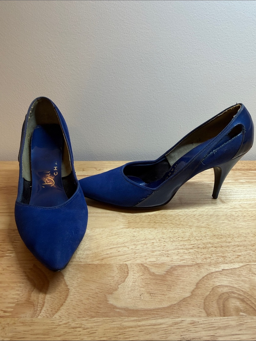 Vintage Suede and Patten Leather Royal Blue Pointed-Toe Stilettos